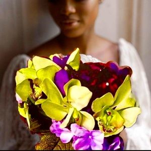 Handmade CZ Adorned Real Feel Bouquets 4 Sets of Silk Mix Flower